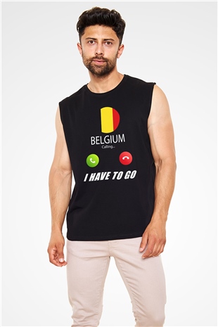 Belçika Siyah Unisex Kolsuz Tişört
