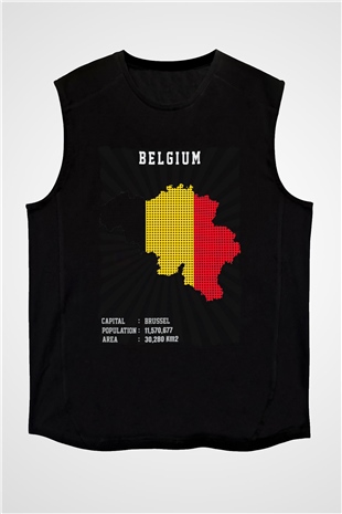Belçika Siyah Unisex Kolsuz Tişört