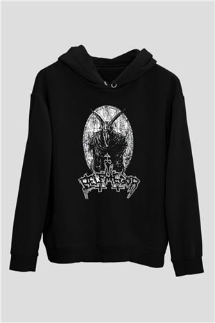 Belphegor Baskılı Unisex Siyah Kapüşonlu Sweatshirt
