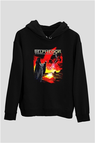 Belphegor Baskılı Unisex Siyah Kapüşonlu Sweatshirt