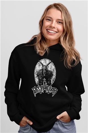 Belphegor Baskılı Unisex Siyah Kapüşonlu Sweatshirt