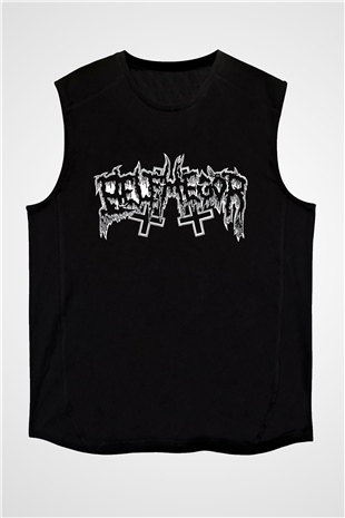 Belphegor Baskılı Unisex Siyah Kolsuz Tişört - Tshirt