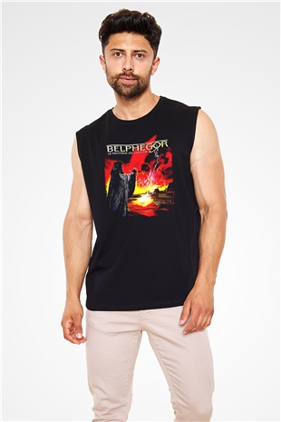 Belphegor Baskılı Unisex Siyah Kolsuz Tişört - Tshirt