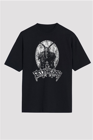 Belphegor Baskılı Unisex Siyah Oversize Tişört - Tshirt