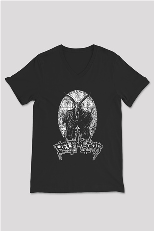 Belphegor Baskılı Unisex Siyah V Yaka Tişört - Tshirt