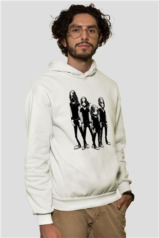 Belzebubs Baskılı Beyaz Unisex Kapüşonlu Sweatshirt