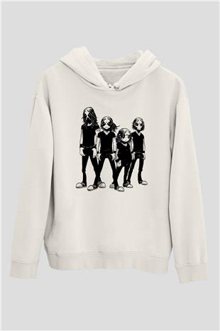 Belzebubs Baskılı Beyaz Unisex Kapüşonlu Sweatshirt
