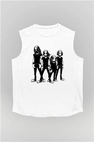 Belzebubs Baskılı Beyaz Unisex Kolsuz Tişört - Tshirt