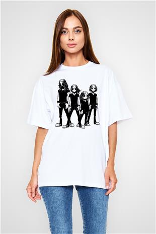Belzebubs Baskılı Beyaz Unisex Oversize Tişört - Tshirt