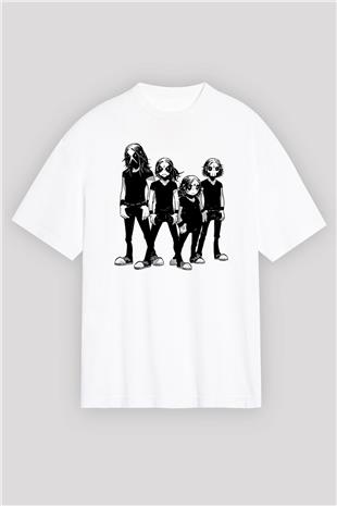 Belzebubs Baskılı Beyaz Unisex Oversize Tişört - Tshirt