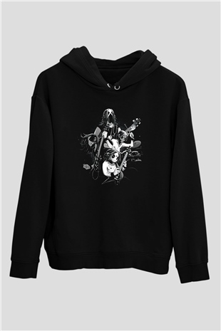 Belzebubs Baskılı Unisex Siyah Kapüşonlu Sweatshirt