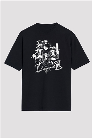 Belzebubs Baskılı Unisex Siyah Oversize Tişört - Tshirt