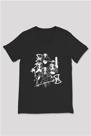Belzebubs Baskılı Unisex Siyah V Yaka Tişört - Tshirt