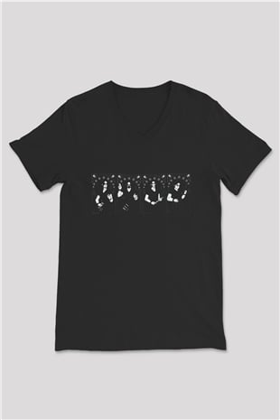 Belzebubs Baskılı Unisex Siyah V Yaka Tişört - Tshirt