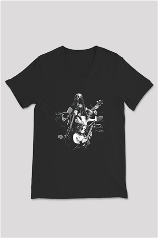 Belzebubs Baskılı Unisex Siyah V Yaka Tişört - Tshirt