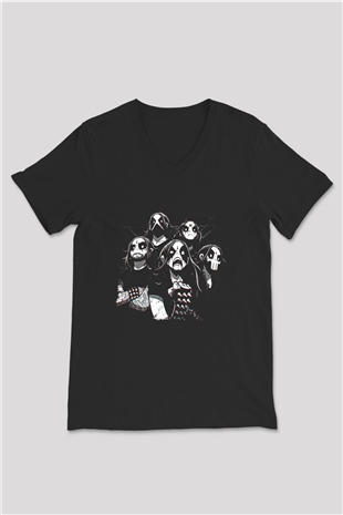 Belzebubs Baskılı Unisex Siyah V Yaka Tişört - Tshirt