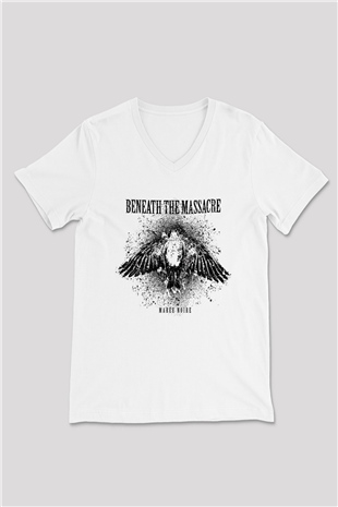 Beneath the Massacre Baskılı Unisex Beyaz V Yaka Tişört