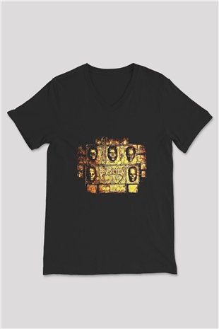 Benediction Baskılı Unisex Siyah V Yaka Tişört