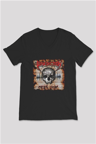 Benediction Baskılı Unisex Siyah V Yaka Tişört
