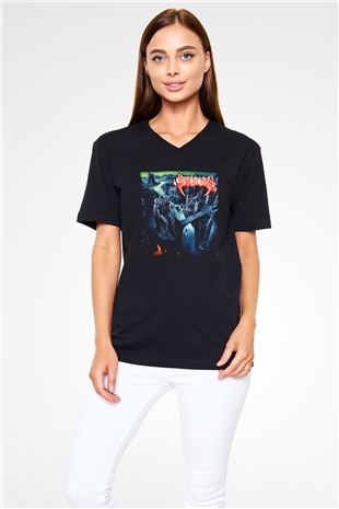Benediction Siyah Unisex V Yaka Tişört T-Shirt