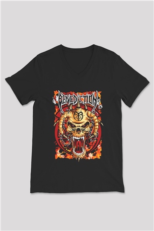 Benediction Siyah Unisex V Yaka Tişört T-Shirt