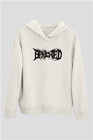 Benighted Baskılı Beyaz Unisex Kapüşonlu Sweatshirt