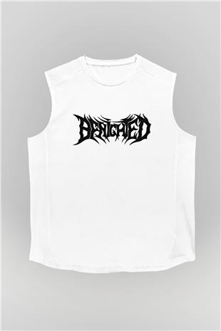 Benighted Baskılı Beyaz Unisex Kolsuz Tişört - Tshirt