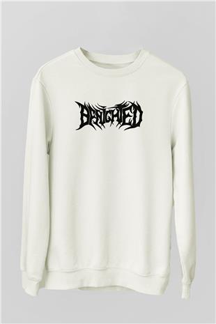 Benighted Baskılı Beyaz Unisex Sweatshirt