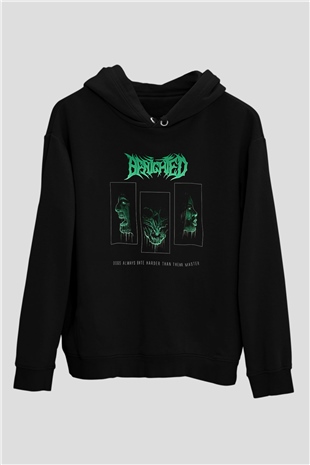 Benighted Baskılı Unisex Siyah Kapüşonlu Sweatshirt