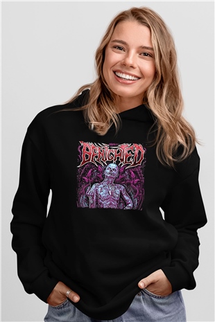Benighted Baskılı Unisex Siyah Kapüşonlu Sweatshirt