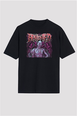 Benighted Baskılı Unisex Siyah Oversize Tişört - Tshirt