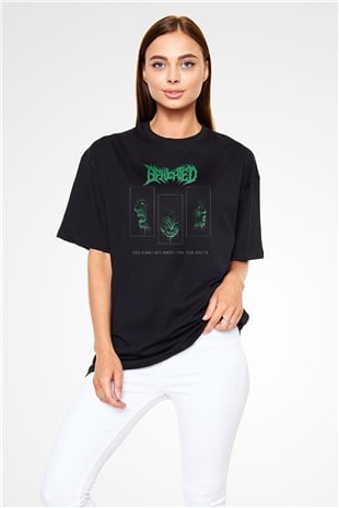 Benighted Baskılı Unisex Siyah Oversize Tişört - Tshirt