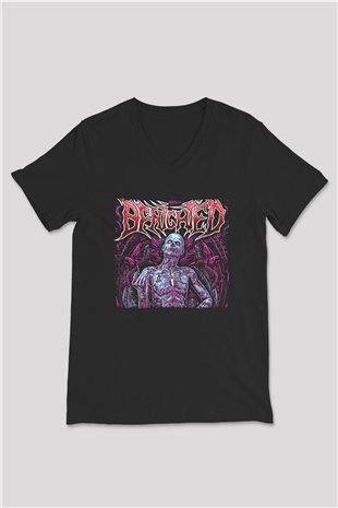 Benighted Baskılı Unisex Siyah V Yaka Tişört - Tshirt