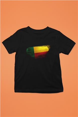 Benin Bayrağı Baskılı Unisex Siyah Çocuk Tişörtü