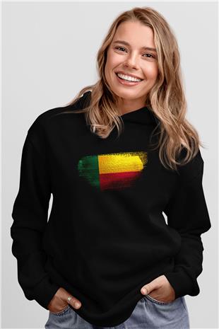 Benin Bayrağı Baskılı Unisex Siyah Hoodie