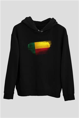 Benin Bayrağı Baskılı Unisex Siyah Hoodie