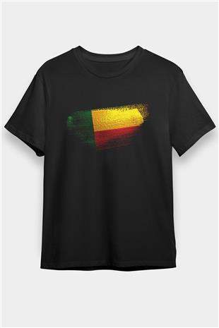 Benin Bayrağı Baskılı Unisex Siyah Tişört