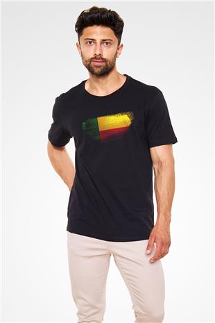 Benin Bayrağı Baskılı Unisex Siyah Tişört