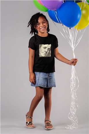 Benjamin Franklin Baskılı Unisex Siyah Çocuk Tişört