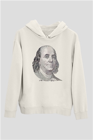 Benjamin Franklin Beyaz Unisex Kapüşonlu Sweatshirt