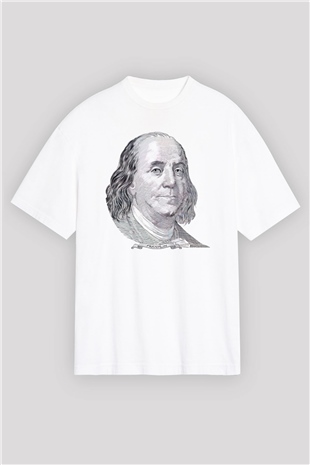 Benjamin Franklin Beyaz Oversize Tişört Oversize T-shirt - TişörtFabrikası