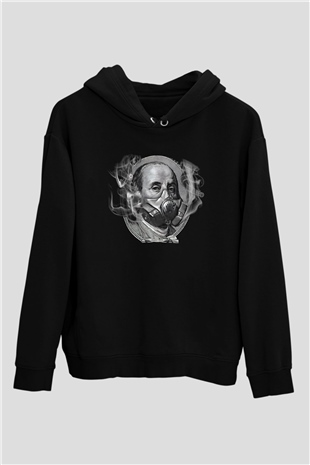 Benjamin Franklin Siyah Unisex Kapüşonlu Sweatshirt