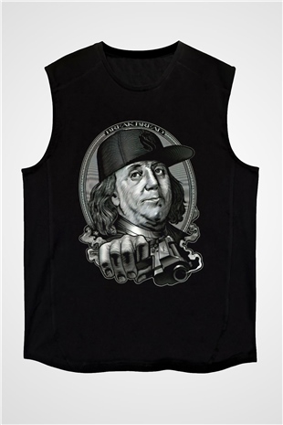 Benjamin Franklin Siyah Unisex Kolsuz Tişört