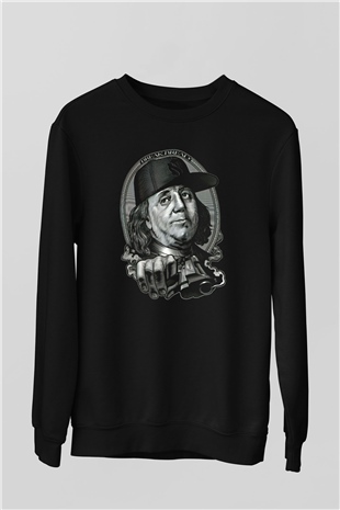 Benjamin Franklin Siyah Unisex Sweatshirt