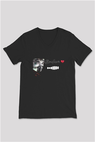 Benjamin Franklin Siyah Unisex V Yaka Tişört