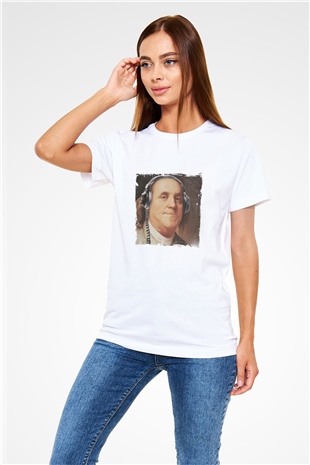 Benjamin Franklin Unisex Baskılı Beyaz Tişört