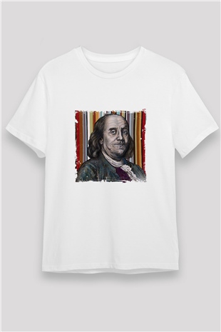 Benjamin Franklin Unisex Baskılı Beyaz Tişört