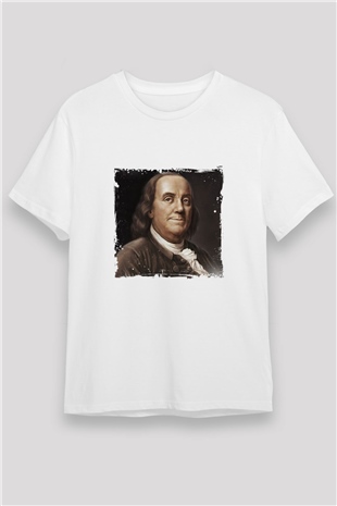 Benjamin Franklin Unisex Baskılı Beyaz Tişört