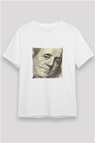 Benjamin Franklin Unisex Baskılı Beyaz Tişört