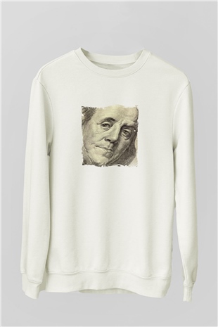 Benjamin Franklin Unisex Baskılı Beyaz Sweatshirt